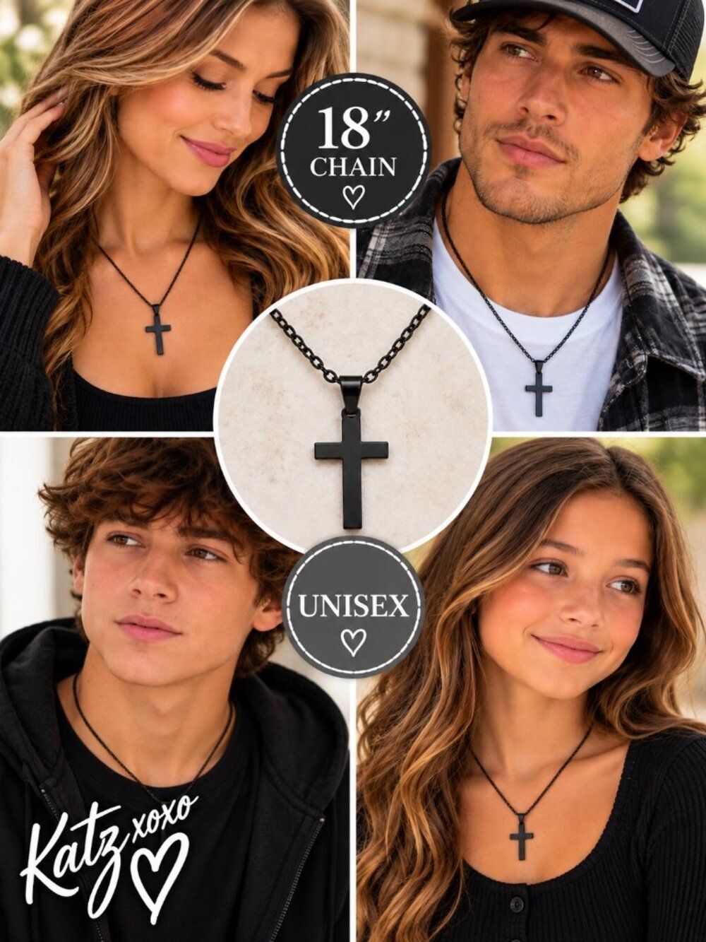 Black Stainless Steel Cross Necklace 18" Dainty Christian Faith Pendant Unisex